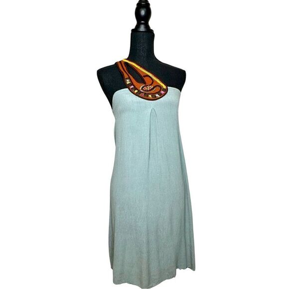 INDO MARIO Dresses & Skirts - INDO MARIO Beaded Green Gauze Muni Dress Small